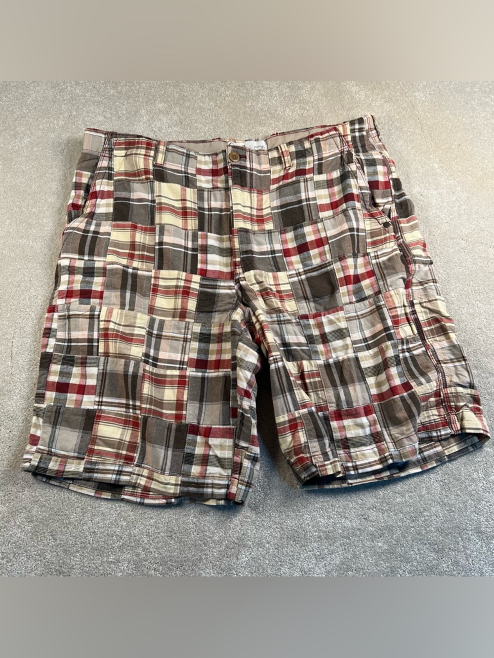 Patchwork Madras Shorts Mens 38 100% Cotton Brown Preppy Y2K Cluett Peabody & Co